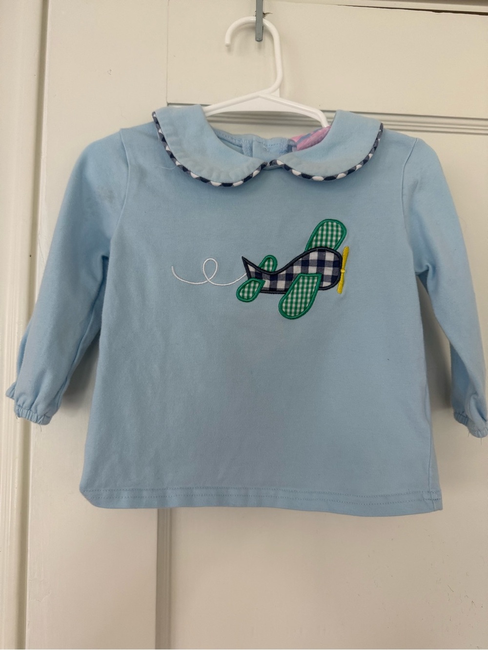 Toddler Light Blue Airplane Applique Long-Sleeve Top